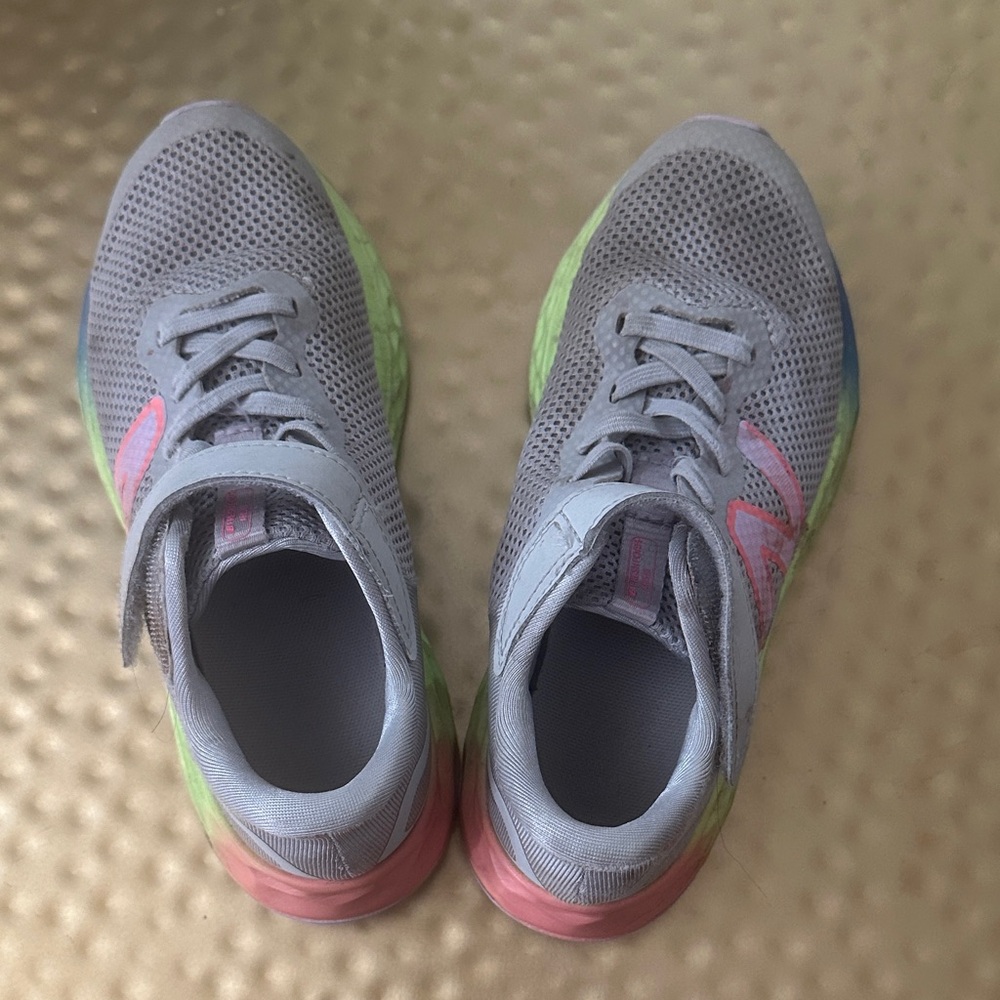 Kids New Balance Velcro Gray Sneakers with Multicolor Soles